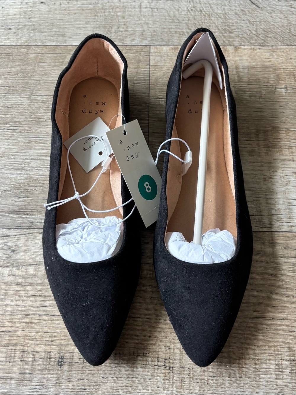 A New Day Corinna Ballet Flats Shoes in black faux suede size 8
